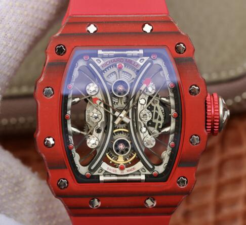 Review Richard Mille RM53-01 TPT carbon fiber red rubber replica mens watches - Click Image to Close